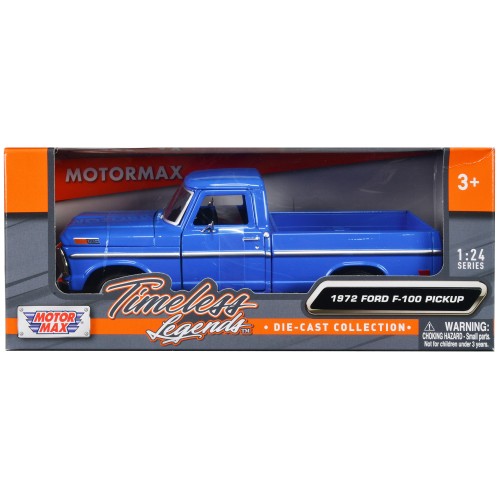 1972 Ford F-100 Pickup Truck Blue 'Timeless Legends' Series 1/24 Diecast Model Car by Motormax