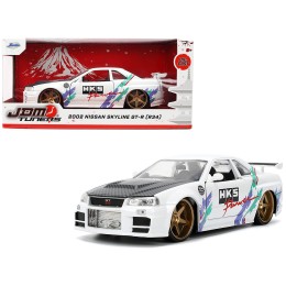 2002 Nissan Skyline GT-R (R34) RHD (Right Hand Drive) 'HKS Power' White with Carbon Hood and Graphics 'JDM Tuners' Series 1/24 Diecast Model Car by Jada