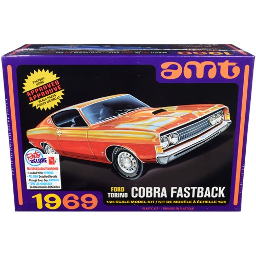 Skill 2 Model Kit 1969 Ford Torino Cobra Fastback 3-in-1 Kit 1/25 Scale Model by AMT