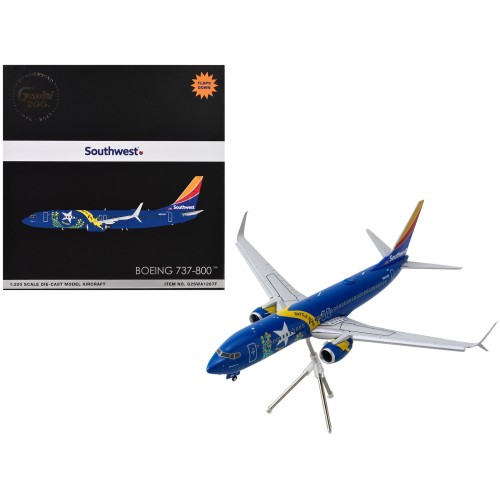 Boeing 737-800 Commercial Aircraft with Flaps Down 'Southwest Airlines - Nevada One' (N8646B) Blue with Tail Stripes 'Gemini 200' Series 1/200 Diecast Model Airplane by GeminiJets