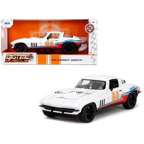 1966 Chevrolet Corvette #66 'Racing Spirit' White with Graphics 'Bigtime Muscle' Series 1/24 Diecast Model Car by Jada