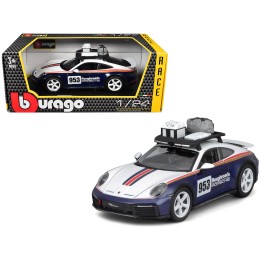 Porsche 911 Dakar #953 'Roughroads Porsche' Blue and White with Stripes and Roof Rack 'Race' Series 1/24 Diecast Model Car by Bburago