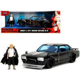 1971 Nissan Skyline GT-R RHD (Right Hand Drive) Black with Silver Stripe and Mikey Diecast Figure 'Tokyo Revengers' (2021) TV Series 'Anime Hollywood Rides' Series 1/24 Diecast Model Car by Jada