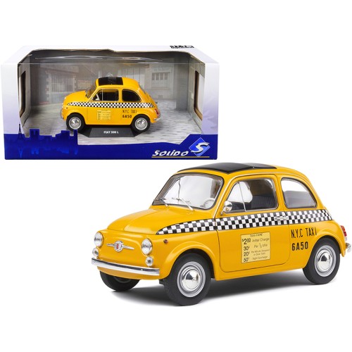 1965 Fiat 500 L 'NYC Taxi' New York City Yellow 1/18 Diecast Model Car by Solido