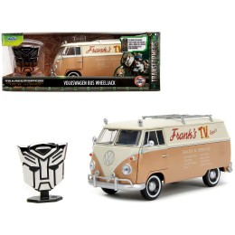 Volkswagen Bus 'WheelJack' Tan and Beige 'Frank's TV Repair' and Transformers Logo Diecast Statue 'Transformers: Rise of the Beasts' (2023) Movie 'Hollywood Rides' Series 1/24 Diecast Model Car by Jada