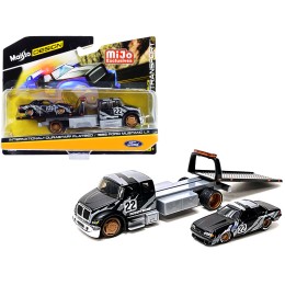 International DuraStar Flatbed Truck #22 and 1988 Ford Mustang LX #22 Matt Black with Gray Graphics 'Toyo Tires' 'Elite Transport' Series 1/64 Diecast Models by Maisto