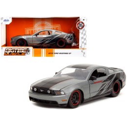 2010 Ford Mustang GT Matt Gray Metallic with Black Graphics and Stripes 'Ford Performance' 'Bigtime Muscle' Series 1/24 Diecast Model Car by Jada