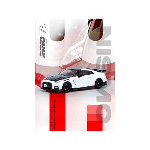 Nissan GT-R (R35) Nismo RHD (Right Hand Drive) White with Carbon Hood and Top 1/64 Diecast Model Car by Inno Models