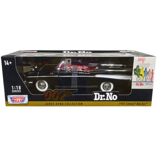 1957 Chevrolet Bel Air Convertible Black James Bond 007 'Dr. No' (1962) Movie 1/18 Diecast Model Car by Motormax