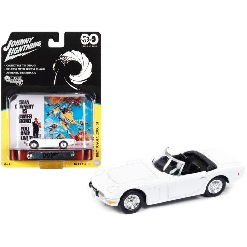 1967 Toyota 2000 GT Convertible RHD (Right Hand Drive) White 007 (James Bond) 'You Only Live Twice' (1967) Movie with Collectible Tin Display 'Silver Screen Machines' Series 1/64 Diecast Model Car by Johnny Lightning