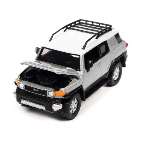 2007 Toyota FJ Cruiser Titanium Silver Metallic with White Top and Roofrack 'Classic Gold Collection' Series Limited Edition 1/64 Diecast Model Car by Johnny Lightning