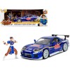 1993 Mazda RX-7 Candy Blue Metallic with Graphics and Chun-Li Diecast Figure 'Street Fighter' Video Game 'Anime Hollywood Rides' Series 1/24 Diecast Model Car by Jada