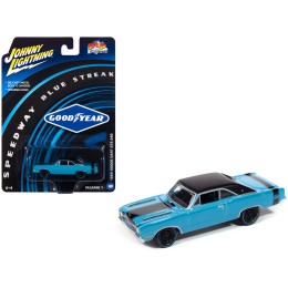 1969 Dodge Dart GTS 340 Blue with Black Top and Stripes 'Goodyear Blue Streak' 'Pop Culture' 2025 Release 1 1/64 Diecast Model Car by Johnny Lightning