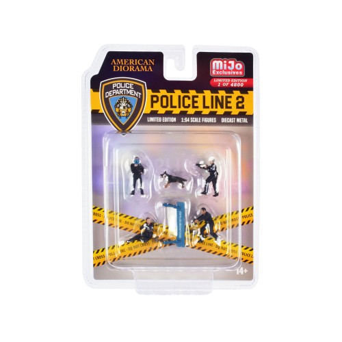 'Police Line 2' 6 piece Diecast Set (4 Police Figures 1 Dog Figure and 1 Accessory) Limited Edition to 4800 pieces Worldwide for 1/64 Scale Models by American Diorama