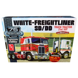 Skill 3 Model Kit White Freightliner SD/DD Truck Tractor 2-in-1 Kit with Display Base '75th Freightliner Anniversary' Commemorative Edition 1/25 Scale Model by AMT