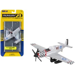 North American P-51 Mustang Fighter Aircraft Silver Metallic 'United States Army Air Force' with Runway Section Diecast Model Airplane by Runway24