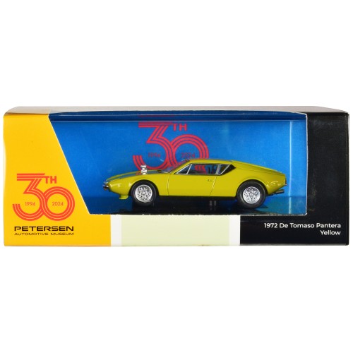 1972 De Tomaso Pantera Yellow 'Petersen Automotive Museum 30th Anniversary' 1/64 Diecast Model Car by Paragon Models