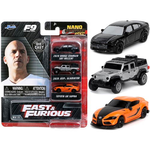 'Fast & Furious 9' (2021) Movie 3 piece Set 'Nano Hollywood Rides' Series Diecast Model Cars by Jada