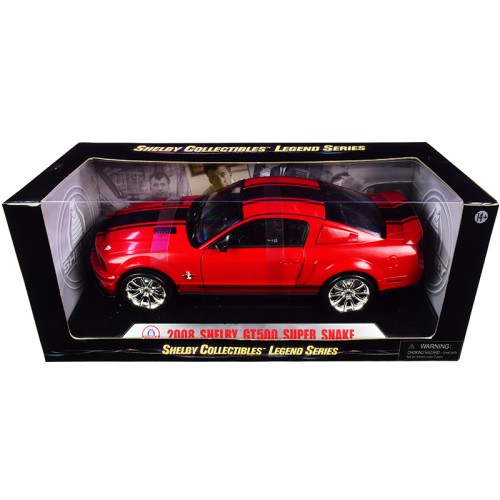2008 Ford Shelby Mustang GT500 Super Snake Red with Black Stripes 'Shelby Collectibles Legend' Series 1/18 Diecast Model Car by Shelby Collectibles