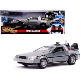 DeLorean Brushed Metal Time Machine with Lights (Flying Version) 'Back to the Future Part II' (1989) Movie 'Hollywood Rides' Series 1/24 Diecast Model Car by Jada