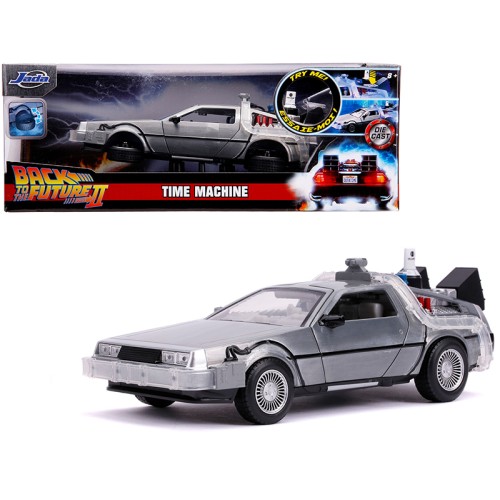 DeLorean Brushed Metal Time Machine with Lights (Flying Version) 'Back to the Future Part II' (1989) Movie 'Hollywood Rides' Series 1/24 Diecast Model Car by Jada