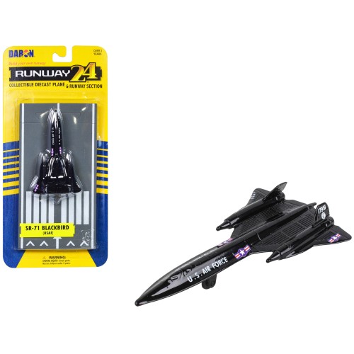 Lockheed SR-71 Blackbird Aircraft Black 'United States Air Force' with Runway Section Diecast Model Airplane by Runway24
