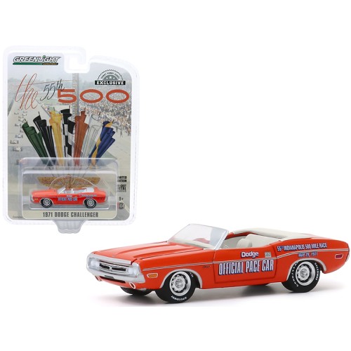 1971 Dodge Challenger Convertible Official Pace Car Orange '55th Indianapolis 500 Mile Race' 'Hobby Exclusive' 1/64 Diecast Model Car by Greenlight
