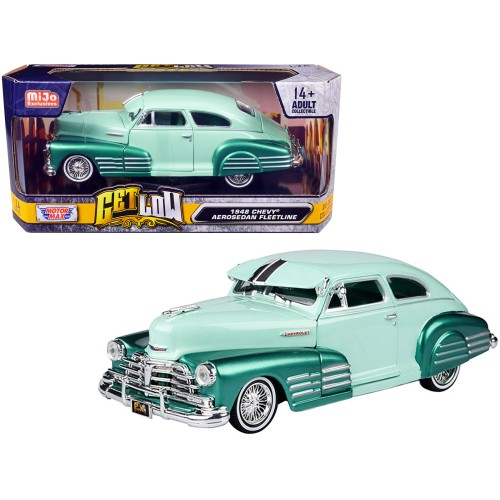 1948 Chevrolet Aerosedan Fleetside Lowrider Pastel Green and Green Metallic Two-Tone 'Get Low' Series 1/24 Diecast Model Car by Motormax