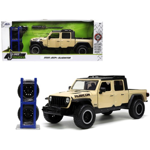 2020 Jeep Gladiator Rubicon Pickup Truck Cream with Roof Rack with Extra Wheels 'Just Trucks' Series 1/24 Diecast Model Car by Jada