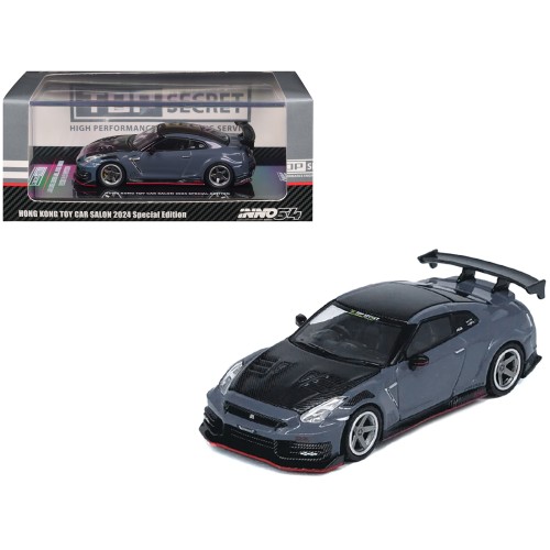 2024 Nissan GT-R (R35) Nismo 'Top Secret' RHD (Right Hand Drive) Gray with Carbon Hood and Top 'Hong Kong Toy Car Salon 2024 Special Edition' 1/64 Diecast Model Car by Inno Models