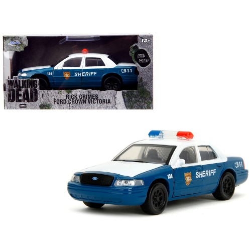 Rick Grimes' Ford Crown Victoria 'Sheriff' Blue and White 'The Walking Dead' (2010-2022) TV Series 'Hollywood Rides' Series 1/32 Diecast Model Car by Jada