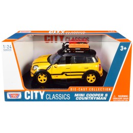 Mini Cooper S Countryman with Roof Rack and Accessories Yellow Metallic and Black 'City Classics' Series 1/24 Diecast Model Car by Motormax