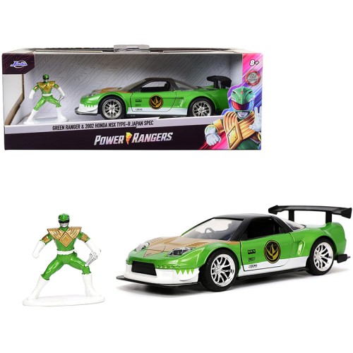 2002 Honda NSX Type-R Japan Spec RHD (Right Hand Drive) and Green Ranger Diecast Figurine 'Power Rangers' 'Hollywood Rides' Series 1/32 Diecast Model Car by Jada