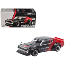 Skyline KPGC110 'Kenmeri' RHD (Right Hand Drive) 'ADVAN' Black and Red 1/64 Diecast Model Car by Pop Race