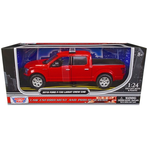 2019 Ford F-150 Lariat Crew Cab Pickup Truck Unmarked Fire Department Red 'Law Enforcement and Public Service' Series 1/24 Diecast Model Car by Motormax