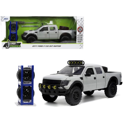 2011 Ford F-150 SVT Raptor Pickup Truck Light Gray with Extra Wheels 'Just Trucks' Series 1/24 Diecast Model Car by Jada