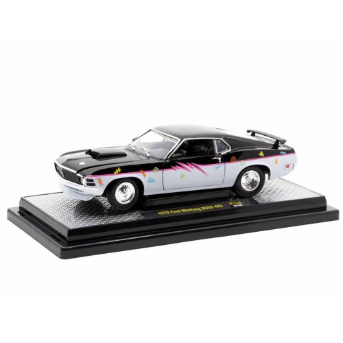 1970 Ford Mustang BOSS 429 'Pro Street' Black and Gray with Graphics Limited Edition to 6650 pieces Worldwide 1/24 Diecast Model Car by M2 Machines