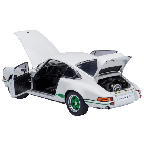 Porsche 911 Carrera 2.7 RS Grand Prix White with Green Stripes and Wheels 1/18 Model Car by Autoart