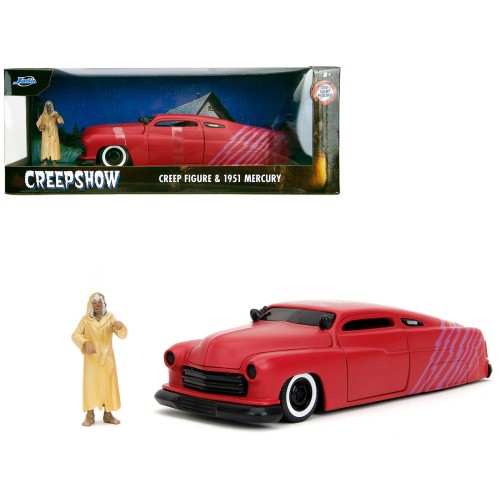 1951 Mercury Matt Red with Purple Stripes and Creep Diecast Figure 'Creepshow' (1982) Movie 'Hollywood Rides' Series 1/24 Diecast Model Car by Jada