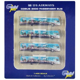 Cobus 3000 Passenger Bus White and Blue with Graphics 'US Airways Shuttle Bus - Greener Transit' 4 Piece Set 1/400 Diecast Models by GeminiJets