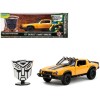 1977 Chevrolet Camaro Off-Road Version 'Bumblebee' Yellow Metallic with Black Stripes and Transformers Logo Diecast Statue 'Transformers: Rise of the Beasts' (2023) Movie 'Hollywood Rides' Series 1/24 Diecast Model Car by Jada