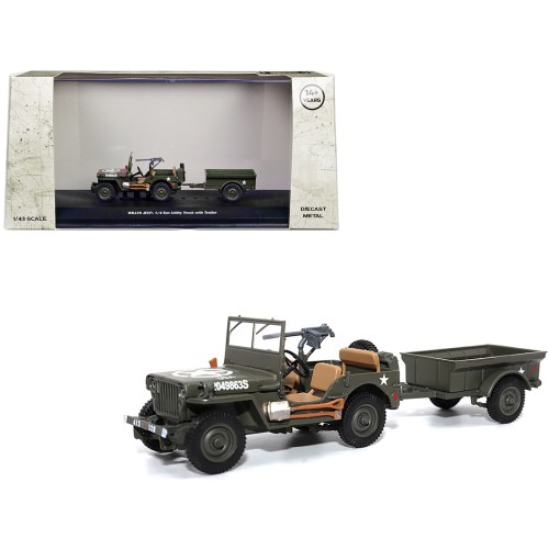 Willys Jeep 1/4-Ton Utility Truck Olive Drab with Trailer 'United States Army' 1/43 Diecast Model by Militaria Die Cast