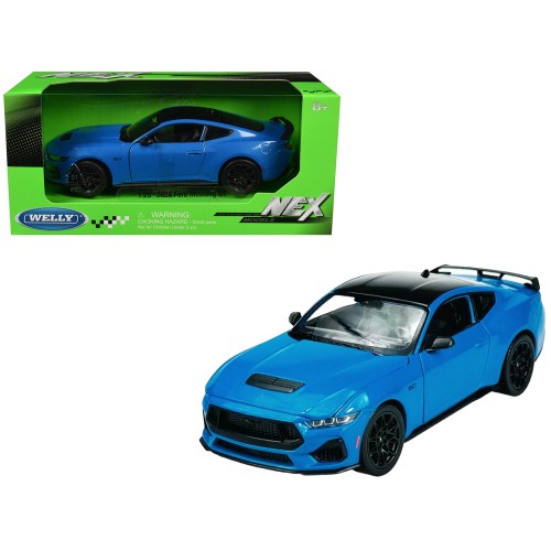 2024 Ford Mustang GT 5.0 Blue with Black Top 'NEX Models' Series 1/25 Diecast Model Car by Welly