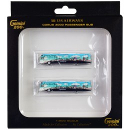 Cobus 3000 Passenger Bus White and Blue with Graphics 'US Airways Shuttle Bus - Greener Transit' 2 Piece Set 'Gemini 200' Series Diecast Models by GeminiJets