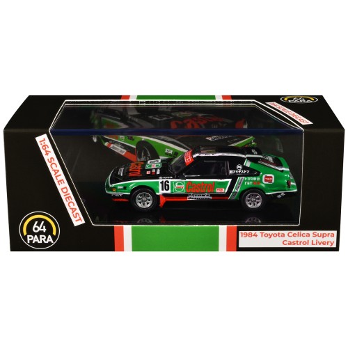 1984 Toyota Celica Supra #16 'Castrol Livery' Black and Green with Graphics 1/64 Diecast Model Car by Paragon Models