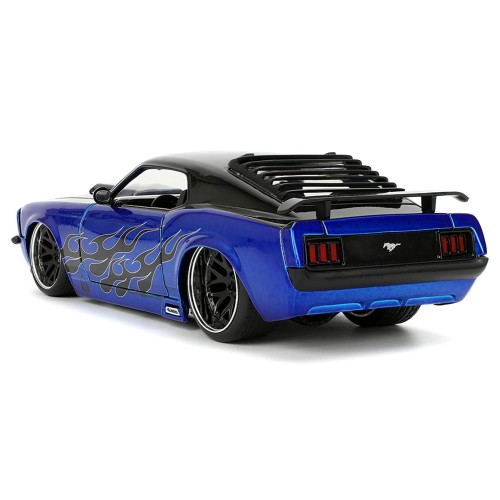 1970 Ford Mustang Boss 429 Black and Blue Metallic with Flames 'Bigtime Muscle' Series 1/24 Diecast Model Car by Jada