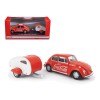 1967 Volkswagen Beetle Red with Teardrop Travel Trailer Red and White 'Coca-Cola' 1/43 Diecast Model Car by Motorcity Classics