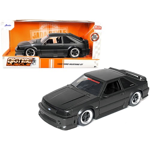 1989 Ford Mustang GT 5.0 Matt Black Metallic with Matt Black Hood 'Bigtime Muscle' Series 1/24 Series Diecast Model Car by Jada