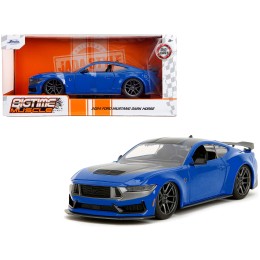2024 Ford Mustang Dark Horse Blue Metallic with Black and Gray Stripes 'Bigtime Muscle' Series 1/24 Diecast Model Car by Jada