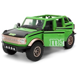 2021 Ford Bronco Green with Black Stripes and Green M&M's Diecast Figure 'Hollywood Rides' Series 1/24 Diecast Model Car by Jada